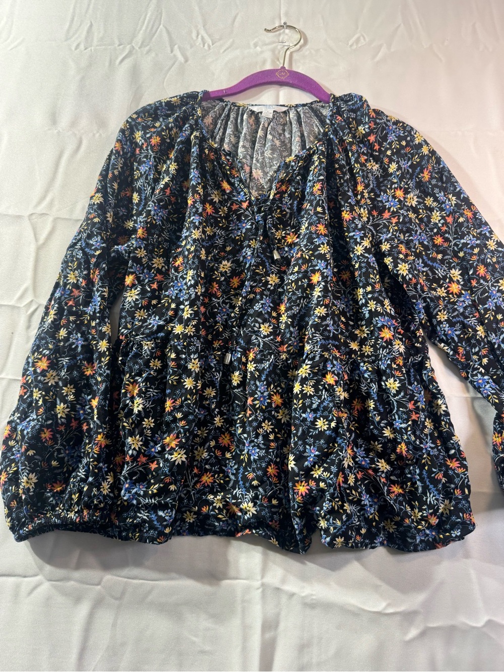 Time and Tru Large Black Floral Peasant Tunic